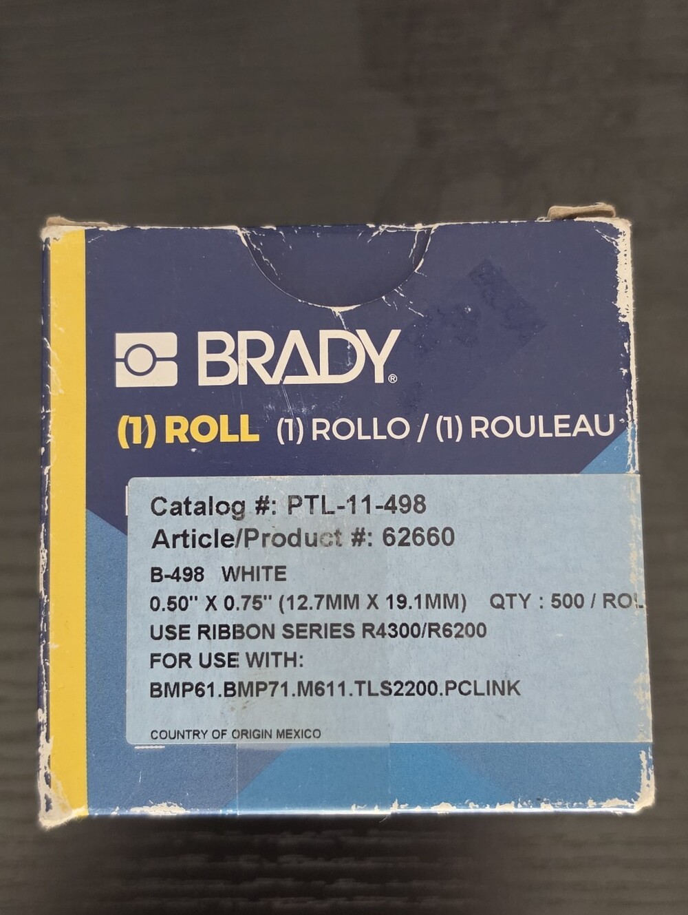 Brady PTL-11-498 B-498 White Labels 1/2" x 3/4" 500/Roll Product 62660 (2 Avail)